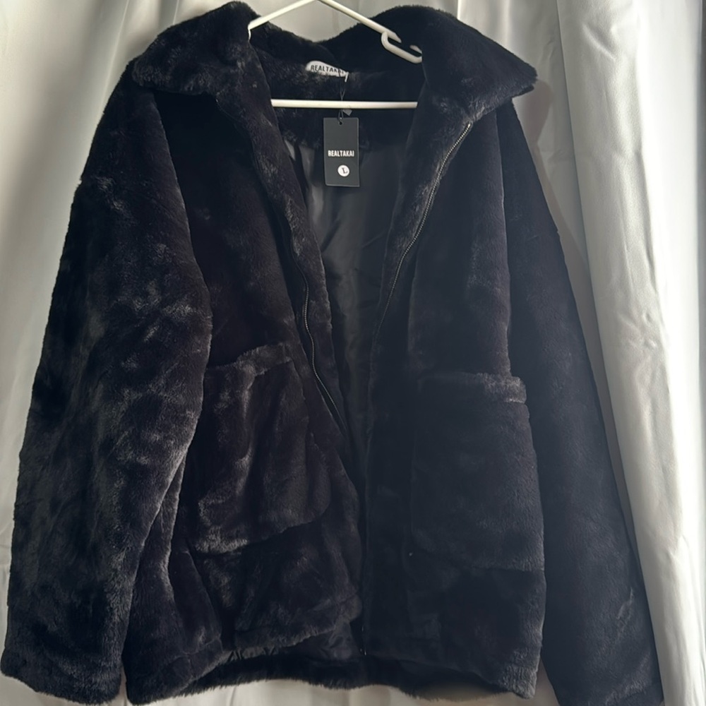 Realtakai Limited Edition Black faux fur jacket- NWT Size L